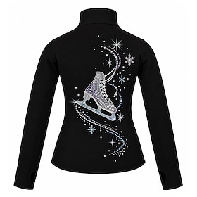 Figure Skating Fleece Jacket Women's Ice Skating Jacket Top Black Patchwork Stretchy Training Competition Skating Wear Crystal / Rhinestone Long Sleeve Ice Ska