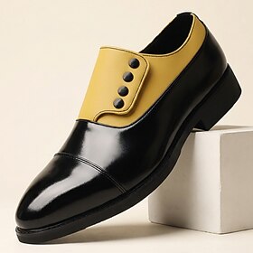 Men's Yellow and Black Two Tone Oxford Shoes, Colorblock Cap Toe Formal Dress Shoes for Christmas Parties, Business Meetings and Holiday Events