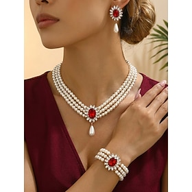 Women's Vintage Luxury Faux Pearl Jewelry Set Crystal Flower Glass Pearl Necklace Bracelet Earrings Set Multiple Colors for Wedding Evening Party Banquet Holid