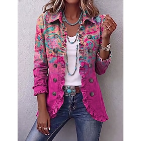 Women's Bolero Jacket Warm Print Elegant Vintage Fashion Daily Floral Casual Daily Home Work Regular Turndown Long Sleeve Outerwear Blue Pink Orange Spring Fal