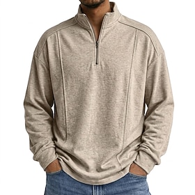 Men's Tee Top Long Sleeve Shirt Long Sleeve Quarter Zip Zipper Oversized Loose Spring All Seasons Solid Color Daily Casual Street Style Casual Outdoor Street B