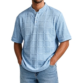 Men's Henley Shirt Tee Short Sleeve Solid Color Plain Fashion Designer Jacquard Button Up Henley Casual Daily Outdoor Summer Spring All Seasons White Black Gra