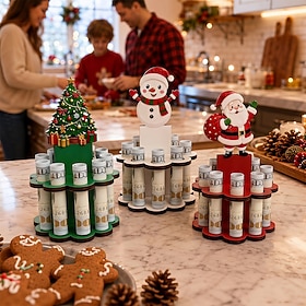Christmas Money Gift Holder, Wooden Tiered Christmas Tree Display Stand with Santa Claus and Snowman Decorations, Festive Cash Gift Presentation Rack for Chris