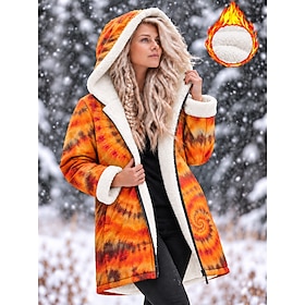 Women's Zip Up Hoodies Patchwork Print Floral Graphic Geometric Warm Active Vintage Long Sleeve Hooded Long Tops Casual Home Work Yellow Red Spring Fall Winter