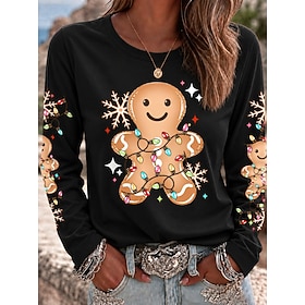Christmas Women's T Shirt Print Graphic Santa Claus Vintage Fashion Stylish Long Sleeve Crew Neck Regular Tops Casual Daily Weekend Blue White Black Red Spring