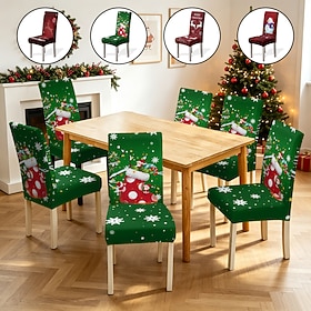 Housses de chaises de salle à manger de Noël, housses extensibles imprimées Père Noël, housses de chaises décoratives festives pour la cuisine et la salle à ma