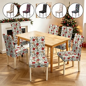 Housses de chaises de salle à manger de Noël, housses extensibles imprimées Père Noël, housses de chaises décoratives festives pour la cuisine et la salle à ma