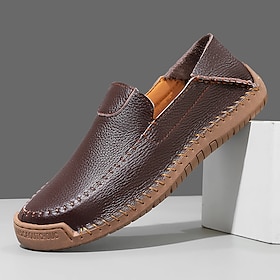 Men's Vintage Casual Daily PU Leather Comfortable Loafer Slip-on Light Brown Dark Brown Black Summer Spring Fall