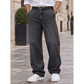 DenimTone™ Men's Jeans Trousers 100% Cotton Denim Pants Elastic Waist Baggy Straight Leg Plain Comfort Full Length Casual Daily Outdoor Fashion Streetwear Blue