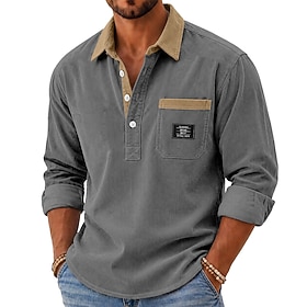 Men Shirt Casual Shirt Corduroy Shirt Button Up Shirt Wine Navy Blue Army Green Gray Long Sleeve Plain Turndown Casual Outdoor Color Block Clothing Apparel Vin