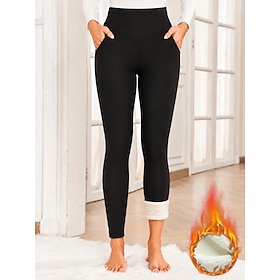 Women's Fleece Pants Tights Leggings Cozy Fleece Lined Vacation Fashion Basic Full Length High Waist Plain Thermal Warm Soft Breathable Stretchy Casual Daily O