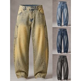 DenimTone™ Men's Jeans Trousers Denim Pants 100% Cotton Barrel Pants Pocket Plain Comfort Full Length Casual Daily Streetwear Fashion Retro Vintage Yellow Blue