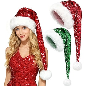 Long Stocking Cap Christmas Hat Christmas Accessories Santa Claus Elf Novelty Funny Sequins for Unisex Adults Xmas New Year Christmas Eve Party Gift Giving Fam