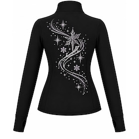 Figure Skating Fleece Jacket Women's Ice Skating Jacket Top Black Patchwork Stretchy Training Competition Skating Wear Crystal / Rhinestone Sleeveless Long Sle