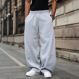Men's Sweatpants Trousers Straight Leg Sweatpants Drawstring Pocket Elastic Waist Plain Comfort Soft Daily Outdoor Holiday Fashion Streetwear Black Gray Micro-