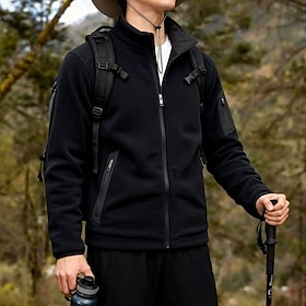 Men's Winter Coat Fleece Jacket Casual Jacket Daily Outdoor Thermal Warm Pocket Full Zip Fall Winter Solid Color Streetwear Sports  Outdoors Stand Collar Regul