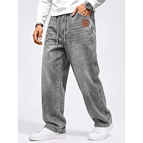 DenimTone™ Men's Jeans Trousers 100% Cotton Denim Pants Baggy Pants Leather Patch Drawstring Elastic Waist Plain Comfort Full Length Casual Daily Outdoor Fashi