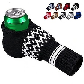 Knitted Beer Can Cooler Sleeve, Sweater Style Drink Holder with Nordic Snowflake Pattern, Insulated Beverage Cozy for Standard 12 oz Cans, Reusable Christmas P