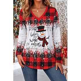 Christmas Women's Blouse Santa Claus Snowman Christmas Tree Fashion Modern Casual Long Sleeve V Neck Regular Tops Casual Daily Going out Red Spring Fall Winter