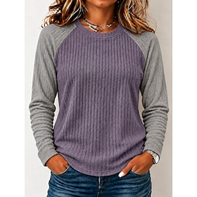 Women's Shirt Ribbed Knitted Plain Vintage Fashion Stylish Sleeveless Short Sleeve Long Sleeve Crew Neck Regular Tops Casual Beach Blue Army Green Purple Sprin
