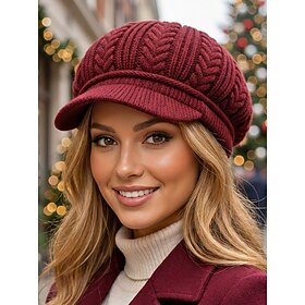 Women's Polyester Cable Knit Newsboy Cap Warm Winter Braided Knit Hat Classic Baker Boy Hat Soft Cozy Casual Fashion Hat for Fall Winter Travel Outdoor Daily W
