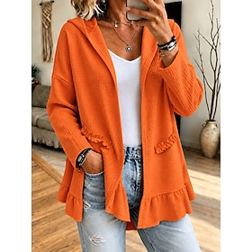 Women's Waffle Sweatshirts Textured Pullover Hoodie Sweatshirt Patchwork Plain Elegant Casual Long Sleeve V Neck Long Tops Casual Home Street Blue Ash Black Re