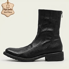 Botines negros vintage para hombre con cremallera lateral y tacón bajo de bloque, calzado urbano minimalista e informal para el día a día, el trabajo y los fin