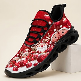 Men's Christmas Sneakers with Santa Claus and Festive Ornament Prints, Red Holiday Graphic Design with Sculpted Sole for Christmas Parties, Family Gatherings a