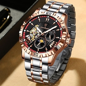 PODEGAR Men's Analog Watch, Green Dial, Gold Tone Bezel, Silver and Gold Tone Stainless Steel Bracelet, Luminous Hands, Classic Business Casual Dress Wristwatc