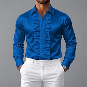 Men's Shirt Satin Shirt Dress Shirt Casual Shirt Button Up Shirt Prom Shirt Plain Party Wedding Blue White Black Wine Long Sleeve Lapel All Seasons Clothing Ap