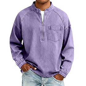 Men's T Shirt Henley Shirt Tee Top Long Sleeve Stand Collar Zip Washed Raglan Sleeves Fall Winter Spring Fall Plain Vintage Streetwear Casual Casual Home Stre