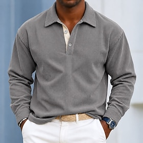 CordHeritage™ Men's Corduroy Polo Casual Vacation Turndown Long Sleeve Fashion Leisure Solid Color Color Block Classic Button-Down Fall Winter Regular Navy Bl