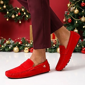 Per uomo Casual Natale Camoscio Confortevole Antiscivolo Mocassino Slip-on Rosso chiaro Estate Primavera Autunno