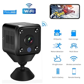 Compact HD WiFi Security Camera, Wireless Mini Surveillance Camera with Infrared Night Vision, Motion Detection, Loop Recording, Built-in Microphone and TF Car