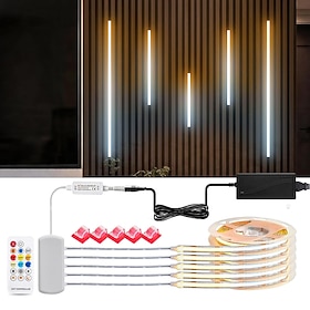 5PCS 1-2M 2700K-6500K CCT COB LED Strip with Remote Contronl Cabinet Light Kit 90-second Delay OFF 24V Warm white/Natural White/White Cob Led Strip for Shelf S