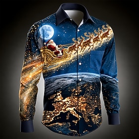Christmas Men's Santa Claus Christmas Animal Button Up Shirt Casual Dress Shirt Long Sleeve Fashion Casual Vacation Dailywear Summer Spring Fall Turndown Colla