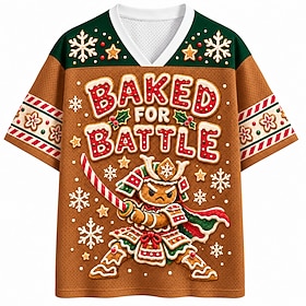 Christmas Men's Number Graphic Gingerbread T Shirt Short Sleeve T shirt 3D Print V Neck Shirt Sports Daily Casual Brown Spring  Summer Clothing Apparel S M L X