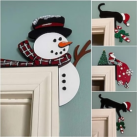 Christmas Wooden Door Topper, Charming Snowman Cat-Shaped Corner Decoration, Rustic Faux Wood Christmas Door Frame Decor, Festive Winter Wall Hanging for Entry