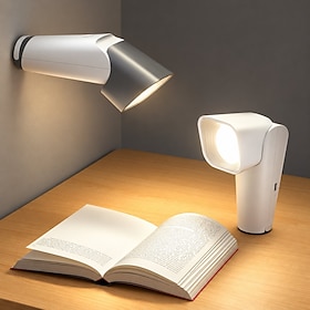 Portable LED Desk Lamp, Cordless Table Light with 3 Brightness Levels, 90° Rotatable Head, USB-C Charging, Wall Mounted, Hanging Handheld Reading Light for Be
