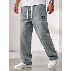 DenimTone Men's Trousers 100% Cotton Denim Pants Casual Pants Baggy Pants Drawstring Elastic Waist Straight Leg Plain Comfort Breathable Full Length Casual Dai