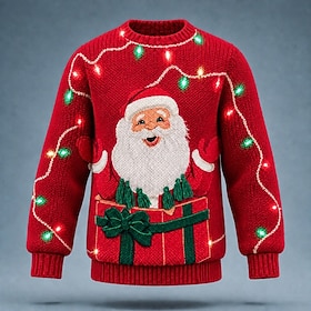 Christmas Men's Santa Claus Pullover Sweater Jumper Knitwear Crewneck Casual Daily Vacation 3D Print Novelty Keep Warm Long Sleeve Spring Fall Winter Blue Blac