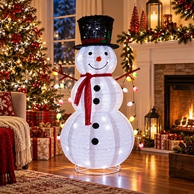 Collapsible LED Christmas Decorations, Lighted Snowman, Santa Claus, Christmas Tree, Gift Box Penguin Figures, Pop-Up Holiday Decor for Indoor Outdoor Use, Ho