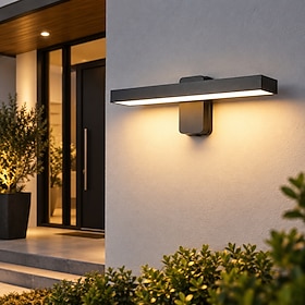 Modern Outdoor LED Wall Light 19.68in, 360° Rotatable Black Rectangular Wall Sconce with Warm White Downlight, Waterproof Adjustable Exterior Lamp for Porch Pa
