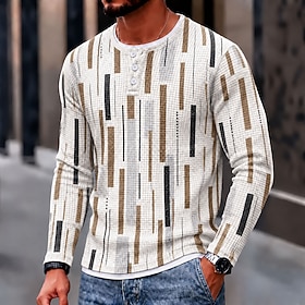 Men's Geometric Color Block Vertical Stripes Waffle Henley Shirt Classic Style Long Sleeve Fashion Designer Basic Casual Daily Outdoor Spring Spring   Fall All