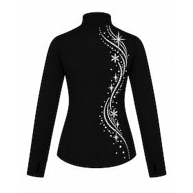 Figure Skating Fleece Jacket Figure Skating Dress Women's Ice Skating Jacket Top Black Patchwork Stretchy Training Competition Skating Wear Crystal / Rhineston
