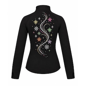 Figure Skating Fleece Jacket Women's Ice Skating Jacket Top Black Patchwork Stretchy Training Competition Skating Wear Crystal / Rhinestone Long Sleeve Ice Ska