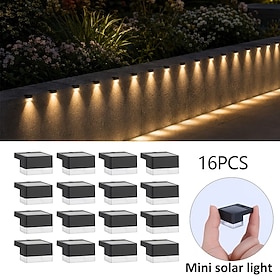 16PCS Mini Solar LED Step Lights Waterproof Outdoor Solar Wall Lights for Gardens Stairs Swimming Pools Basements Patios Porches and Outdoor Christmas Decorati