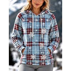 Women's Pullover Hoodie Sweatshirt Pocket Graphic Geometric Snowflake Casual Long Sleeve Hooded Regular Tops Casual Dailywear Sports Blue White Red Spring Fall