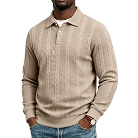 Men's Jacquard Sweatshirt Pullover Quarter Zip Sweatshirt White Khaki Black Navy Blue Light Grey Lapel Plain Textured Casual Daily Sports Outdoor Streetwear C