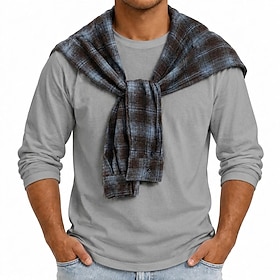 Men's T Shirt Long Sleeve Crew Neck Round Neck Spring   Fall All Seasons Solid Color Plain Daily Sportswear Casual Fake two piece Cape Casual Daily Outdoor Whi